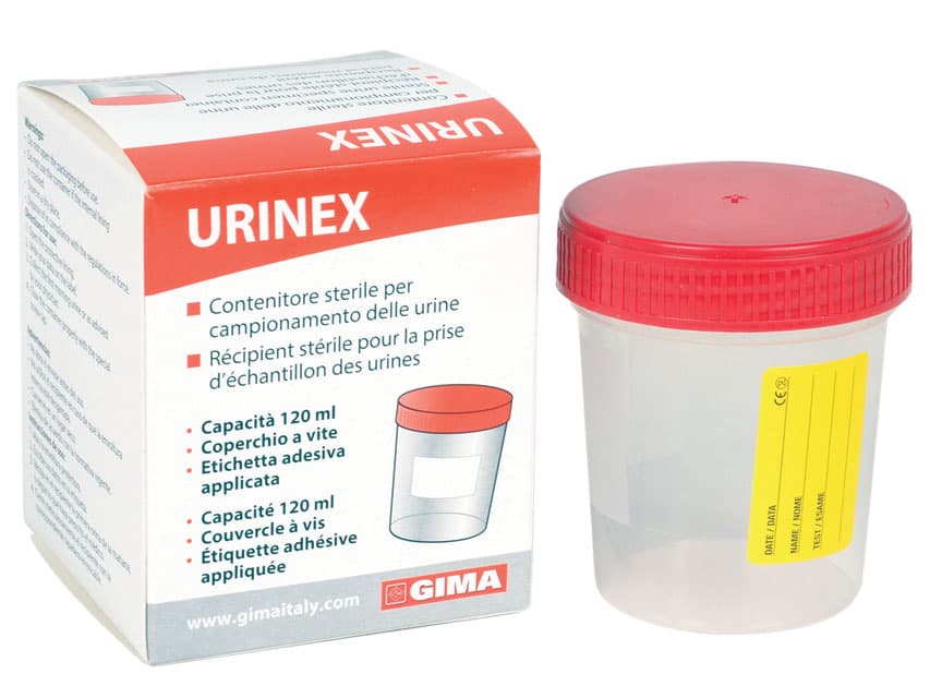 120ml Sterile Urine Sample Container with Label / Red Lid 