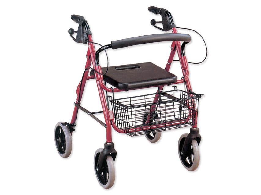 4 Wheel Comfort Rollator with Seat and Basket - Red