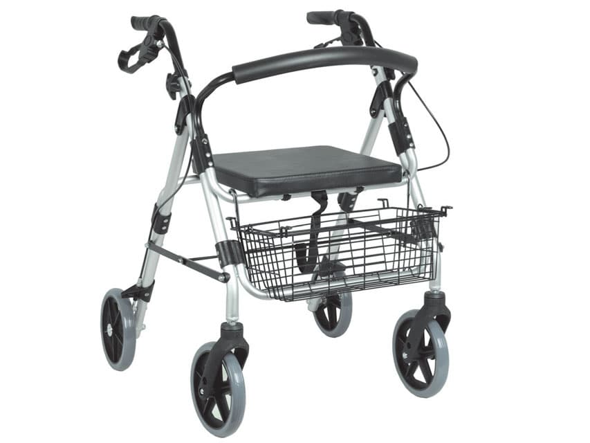 4 Wheel Rollator with Seat and Basket - Silver