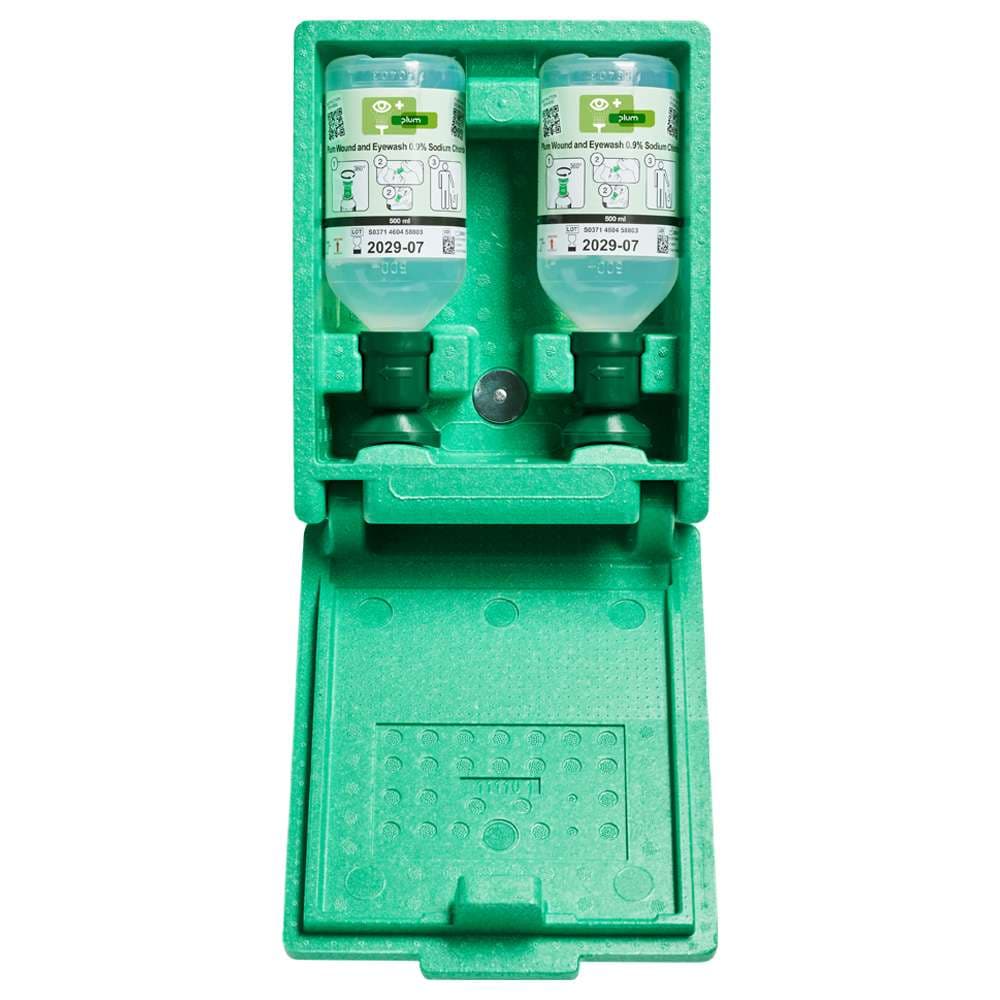 QuickSafe Eye Wash Stations (2 x 500ml) with Mirror and Pictogram