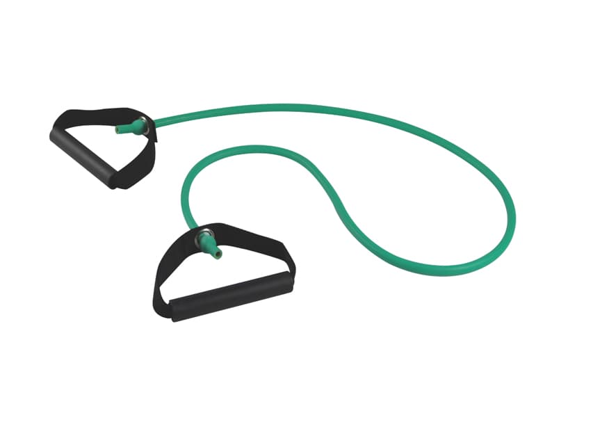 Latex resistive exercise tube with two pre-attached durable foam covered handles for comfort and grip. 5 colour-coded resistance levels available.

• Strength: green (Light)
• Length: 125 cm

Tubing is an affordable and convenient training tool which