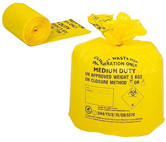 CASE 90L Yellow Clinical Waste bags on a Roll (8 x 25)