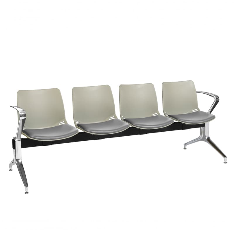 Neptune Visitor 4 Seat Module, 2 Chrome Arms - 4 Grey Shell Seats with Grey Vinyl Upholstered Seat Pads