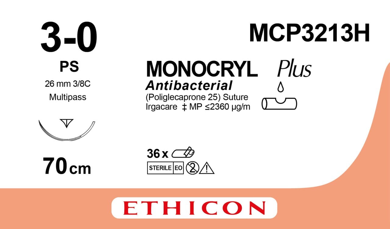MCP3213H MONOCRYL Plus Antibacterial (poliglecaprone 25) Suture
