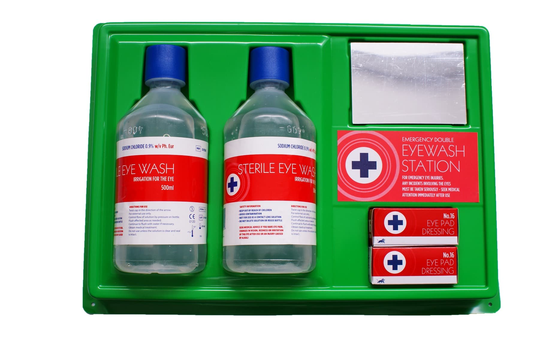 Eye Wash Panel Station: 2 x 500ml, 2 X Eyepad, Mirror and Sign