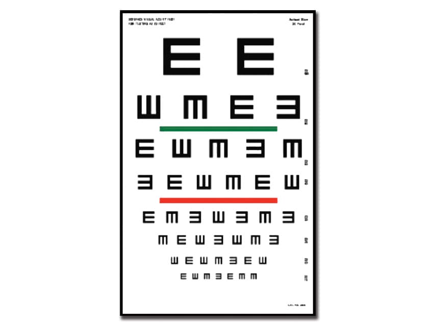 Optometric Tumbling “E“ Colour Vision Chart- Visual Acuity Screen