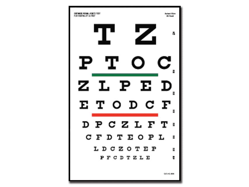 Snellen Eye Chart for Visual Acuity and Colour Vision Test