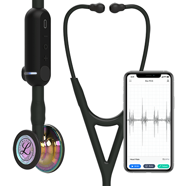Littmann CORE Digital Stethoscope - High Polish Rainbow Chestpiece, Black Tube, Stem and Headset