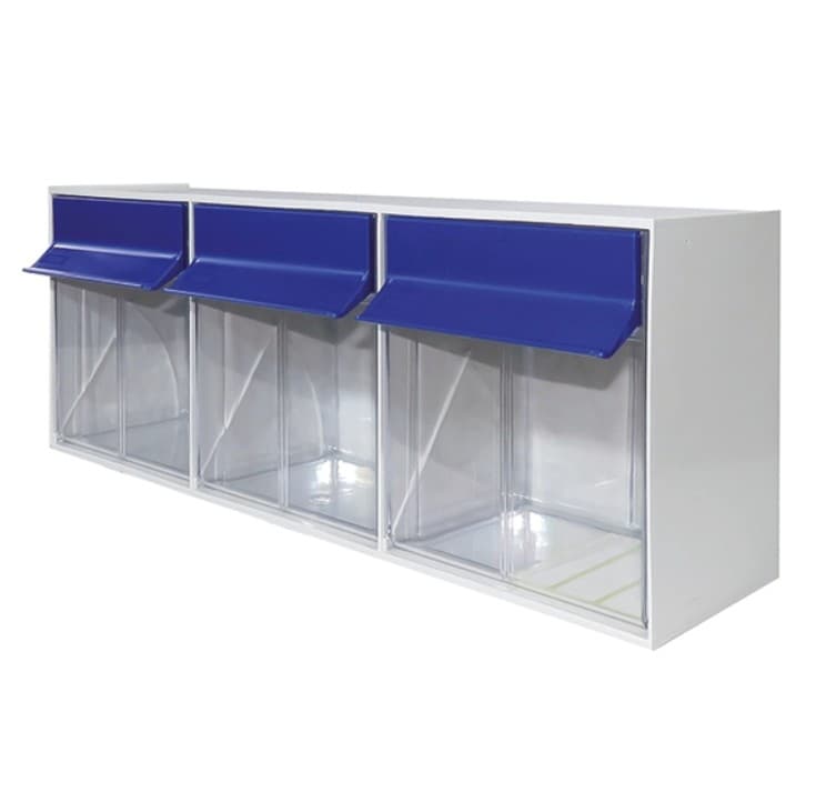 Needle & Cannulae Storage Box Light Grey with Blue Handles - 3 Compartments