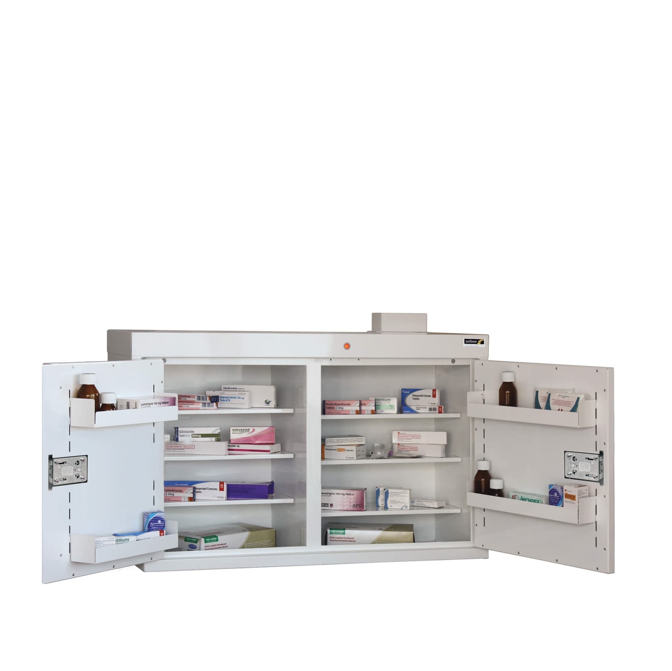 Medicine Cabinet - 6 Shelves & 5 Door Trays, 2 Doors - 60cm(H) x 100cm(W) x 30cm(D) - No Light